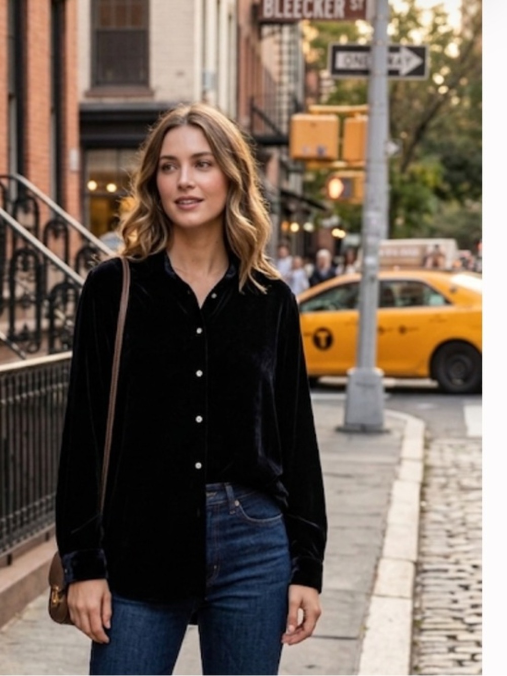 J. Crew Black Velvet Button-Up Blouse